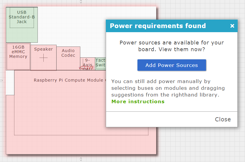 Power detected dialog